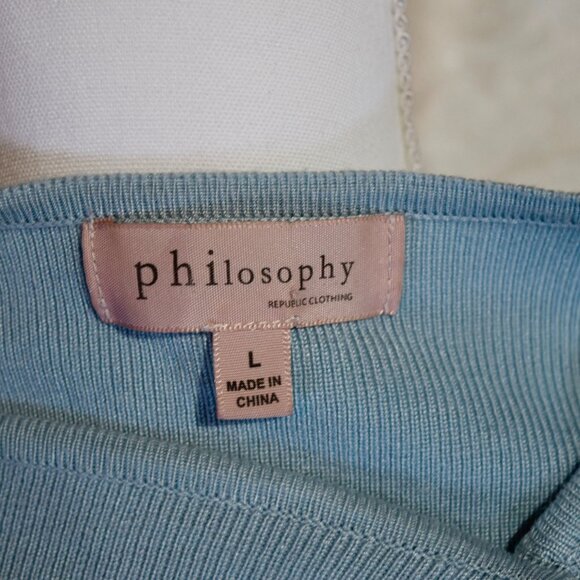 Philosophy Women's Blue Ribbed Knit Keyhole Blouse Size | L - Picture 5 of 5